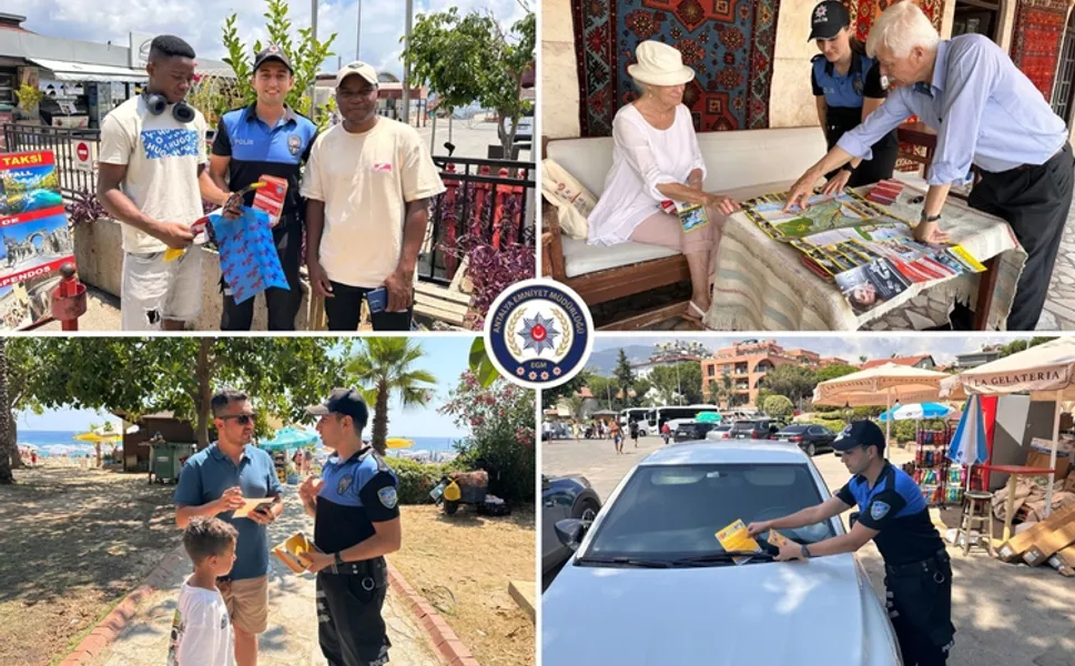 Alanya'da turistlere 4 dilde güvenlik rehberi... Polislerden kent haritası dağıtımı